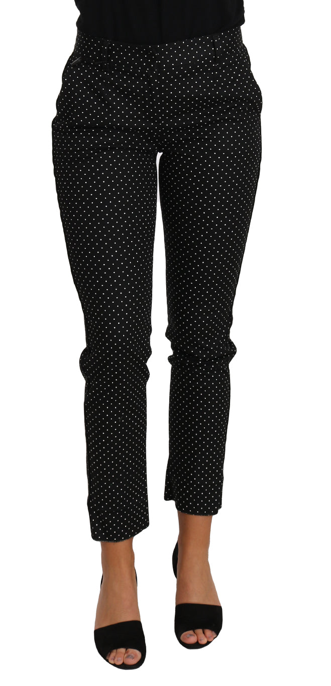 Black Dress Polka Dot Cropped Straight Pants-Dolce & Gabbana-LabelTerrace.com