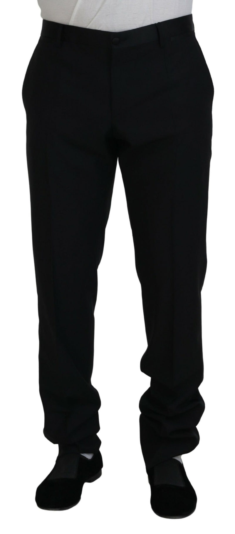 Black Dress Wool Silk Trouser Pants-Dolce & Gabbana-LabelTerrace.com