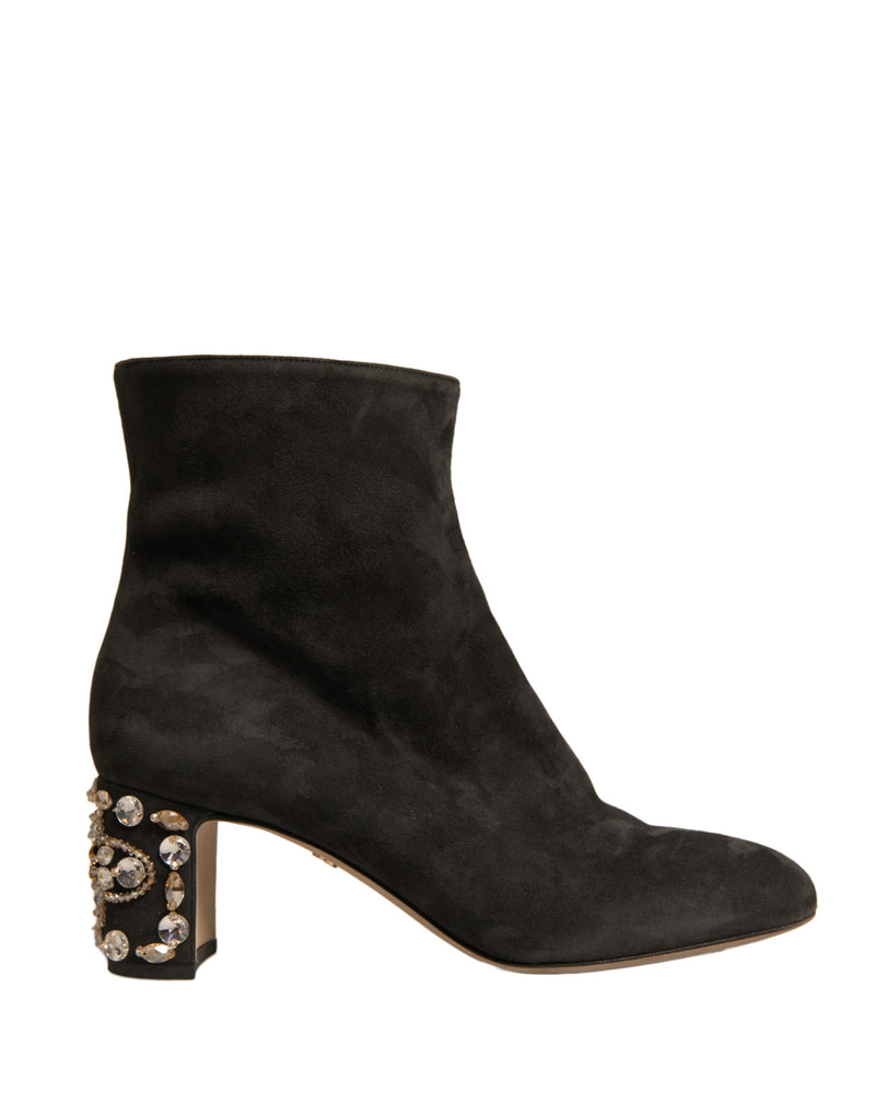 Black Embellished Heel Ankle Boots Shoes-Dolce & Gabbana-LabelTerrace.com