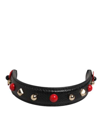 Black Embellished Leather Bag Handle Women Shoulder Strap-Dolce & Gabbana-LabelTerrace.com