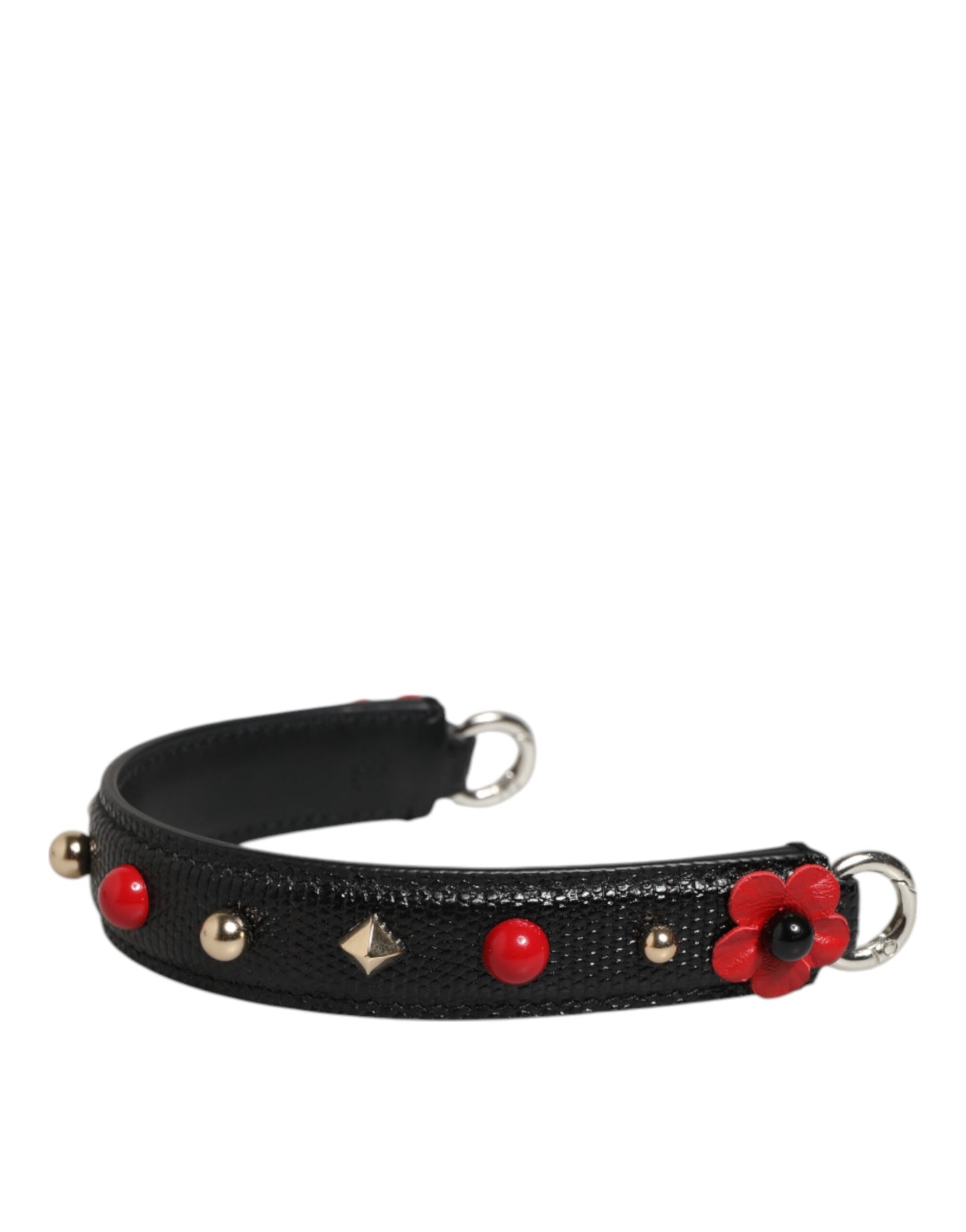 Black Embellished Leather Bag Handle Women Shoulder Strap-Dolce & Gabbana-LabelTerrace.com