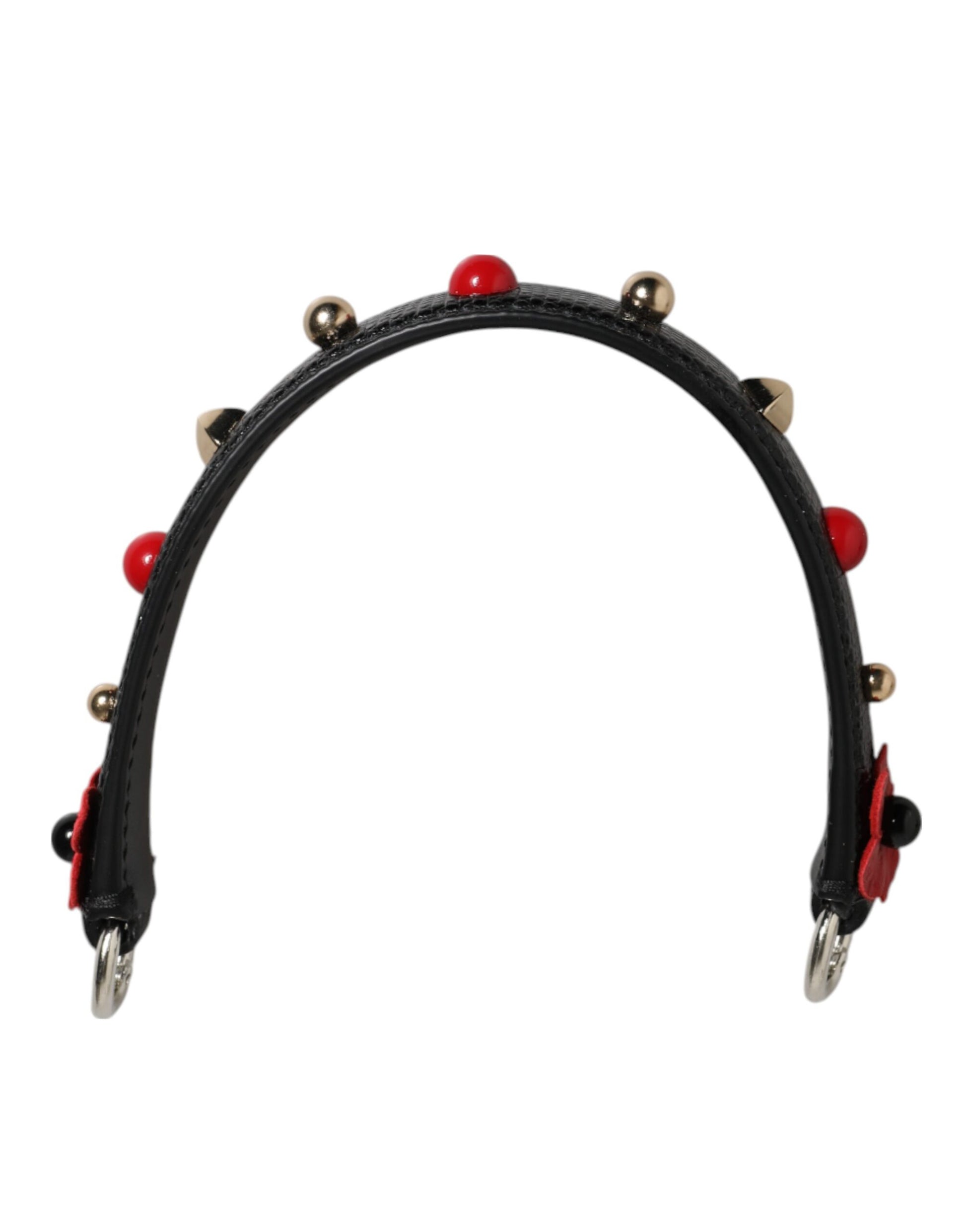 Black Embellished Leather Bag Handle Women Shoulder Strap-Dolce & Gabbana-LabelTerrace.com