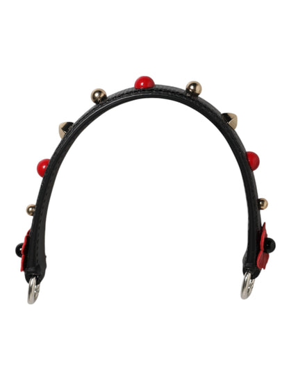 Black Embellished Leather Bag Handle Women Shoulder Strap-Dolce & Gabbana-LabelTerrace.com