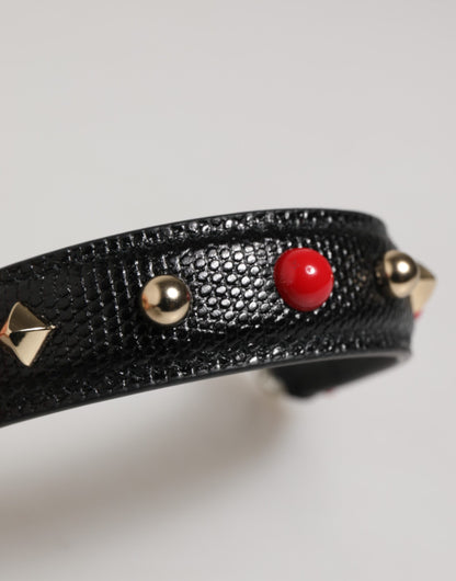 Black Embellished Leather Bag Handle Women Shoulder Strap-Dolce & Gabbana-LabelTerrace.com