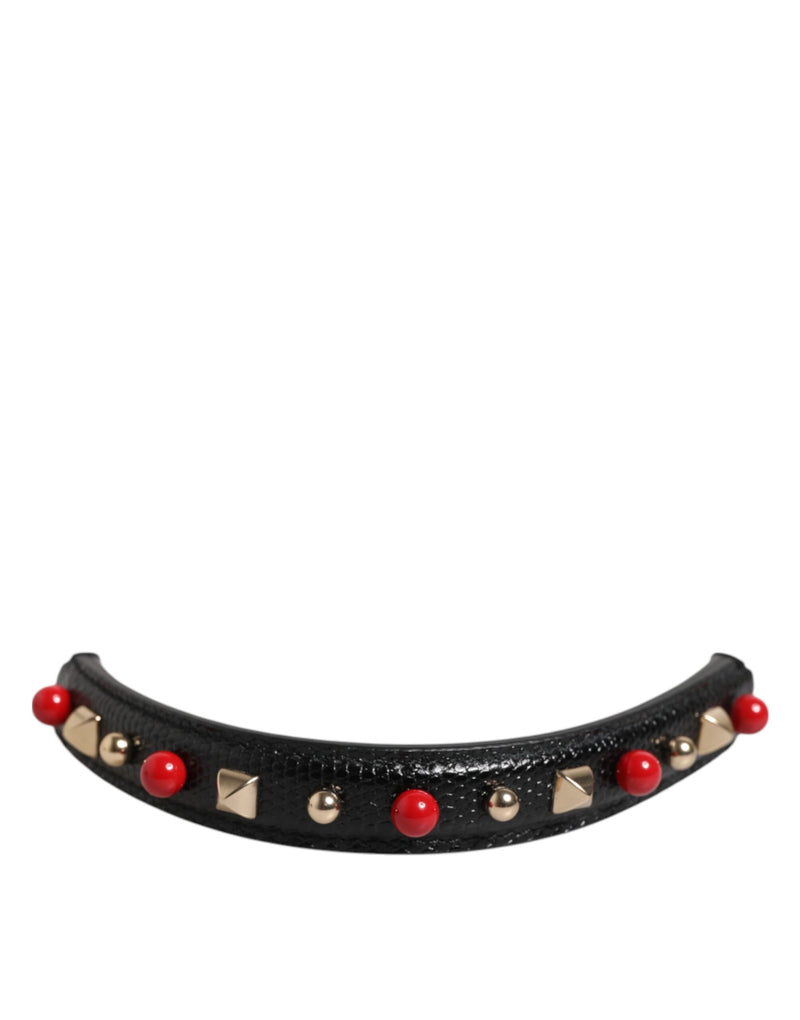 Black Embellished Leather Bag Handle Women Shoulder Strap-Dolce & Gabbana-LabelTerrace.com