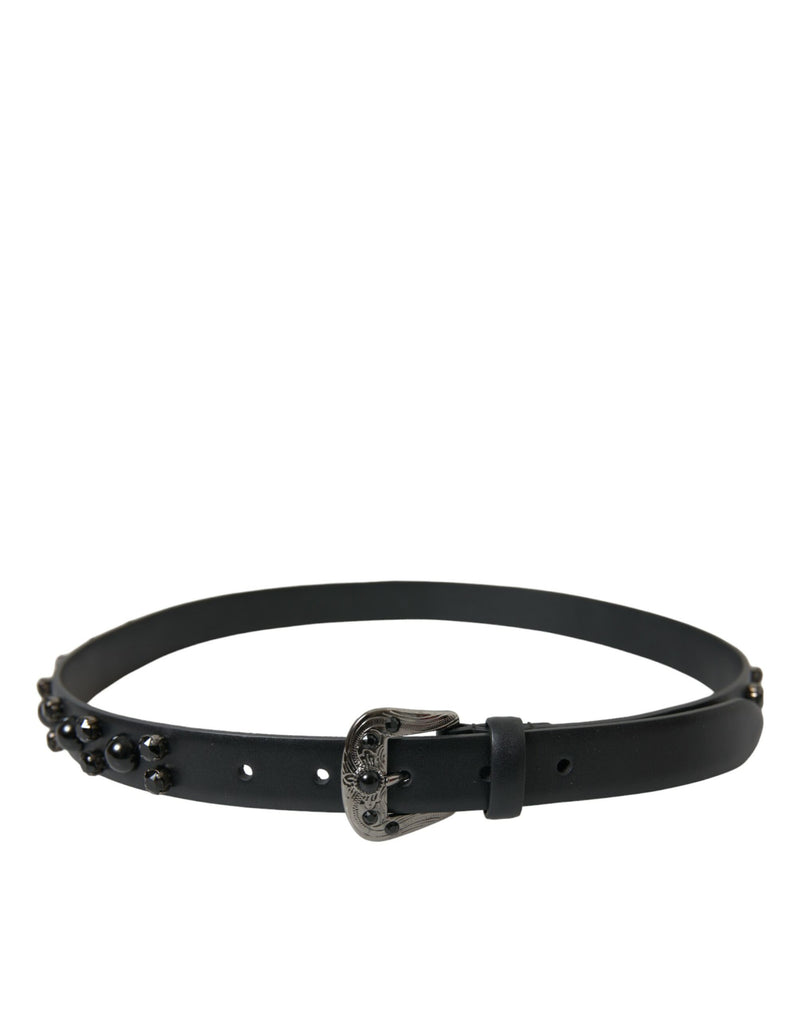 Black Embellished Leather Engraved Buckle Belt-Dolce & Gabbana-LabelTerrace.com