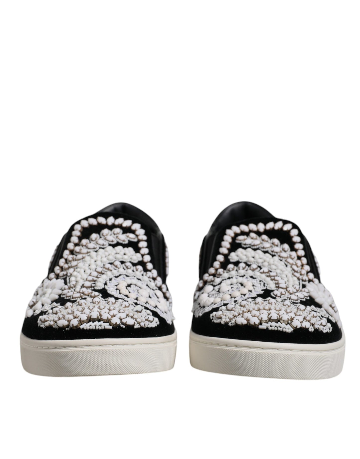 Black Embellished London Men Slip On Shoes-Dolce & Gabbana-LabelTerrace.com