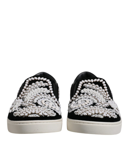 Black Embellished London Men Slip On Shoes-Dolce & Gabbana-LabelTerrace.com