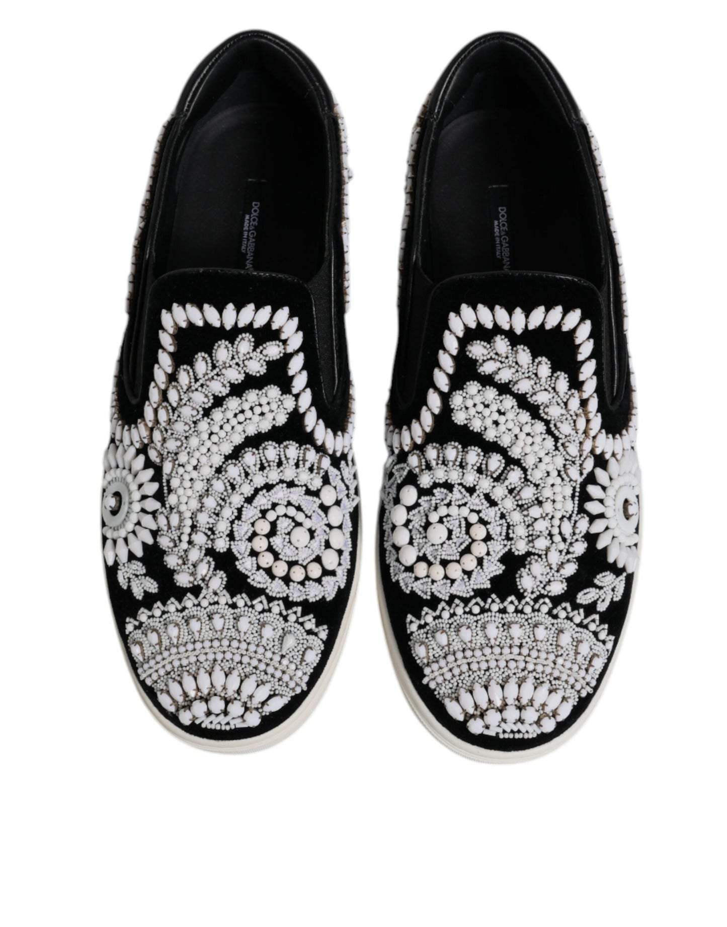 Black Embellished London Men Slip On Shoes-Dolce & Gabbana-LabelTerrace.com