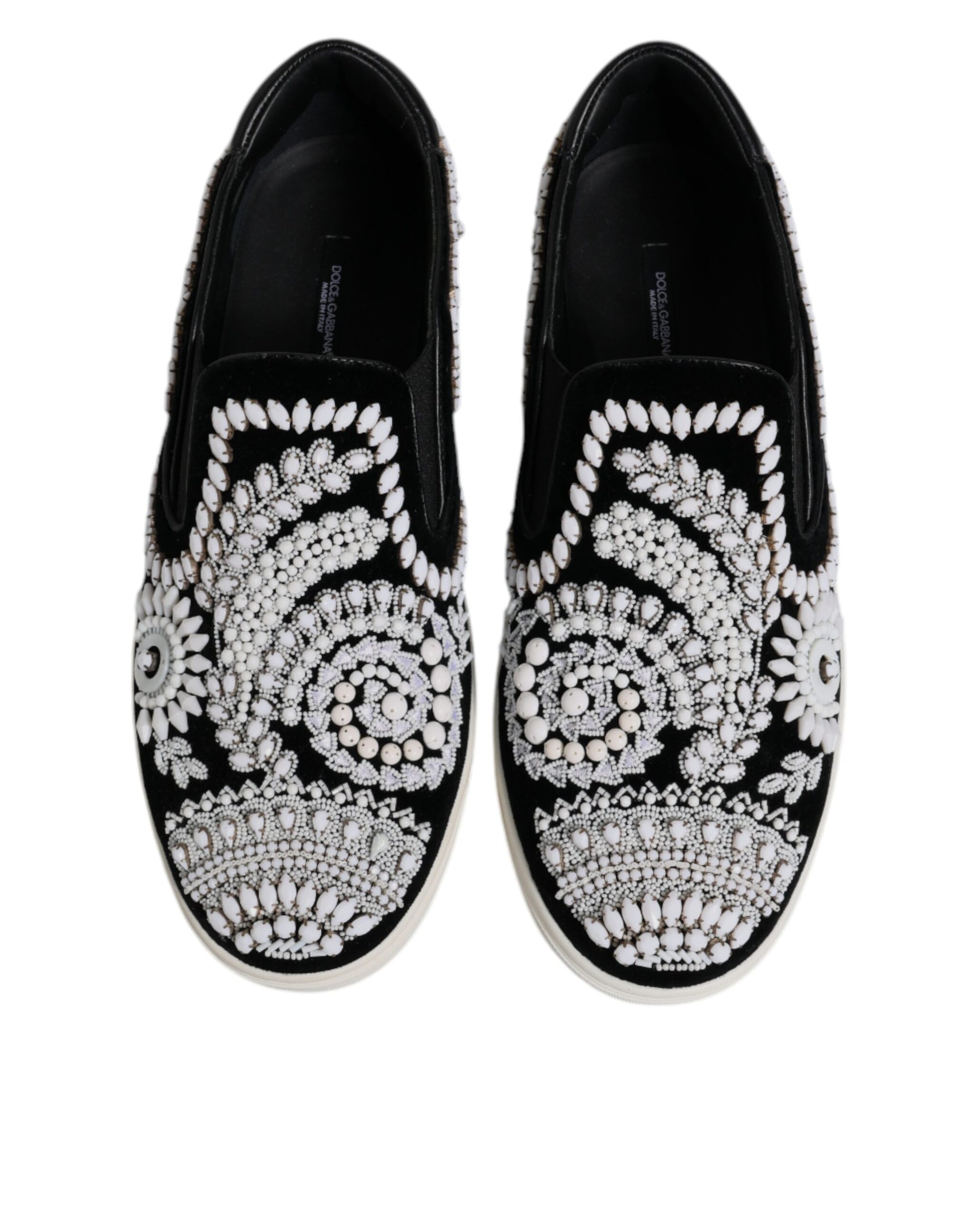 Black Embellished London Men Slip On Shoes-Dolce & Gabbana-LabelTerrace.com