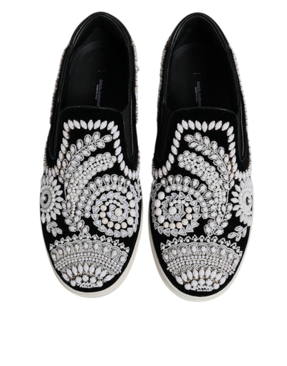 Black Embellished London Men Slip On Shoes-Dolce & Gabbana-LabelTerrace.com