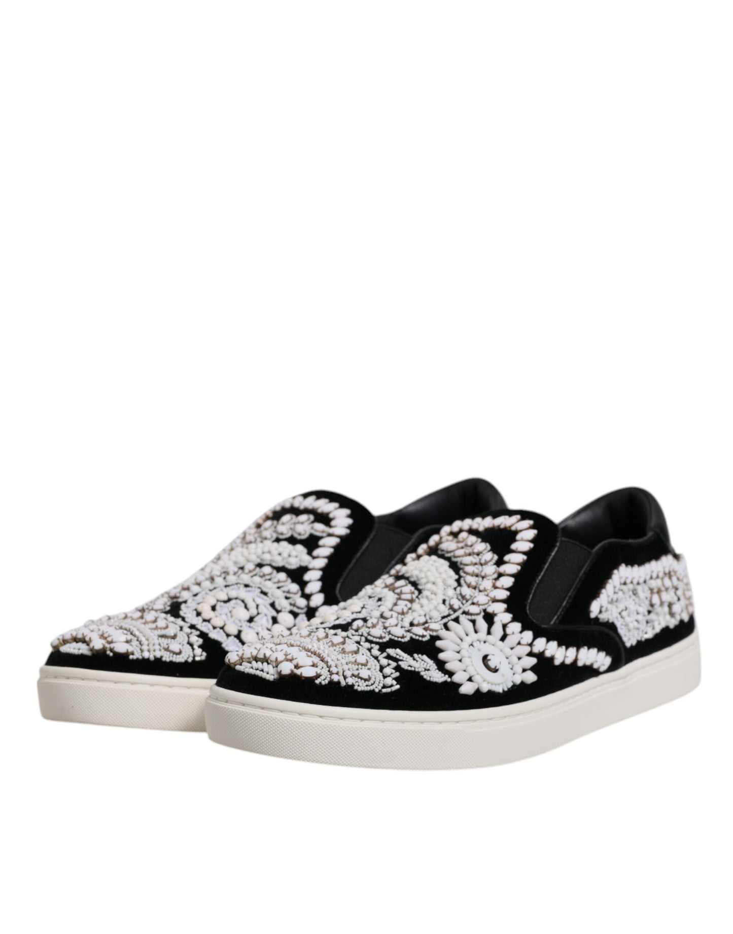 Black Embellished London Men Slip On Shoes-Dolce & Gabbana-LabelTerrace.com