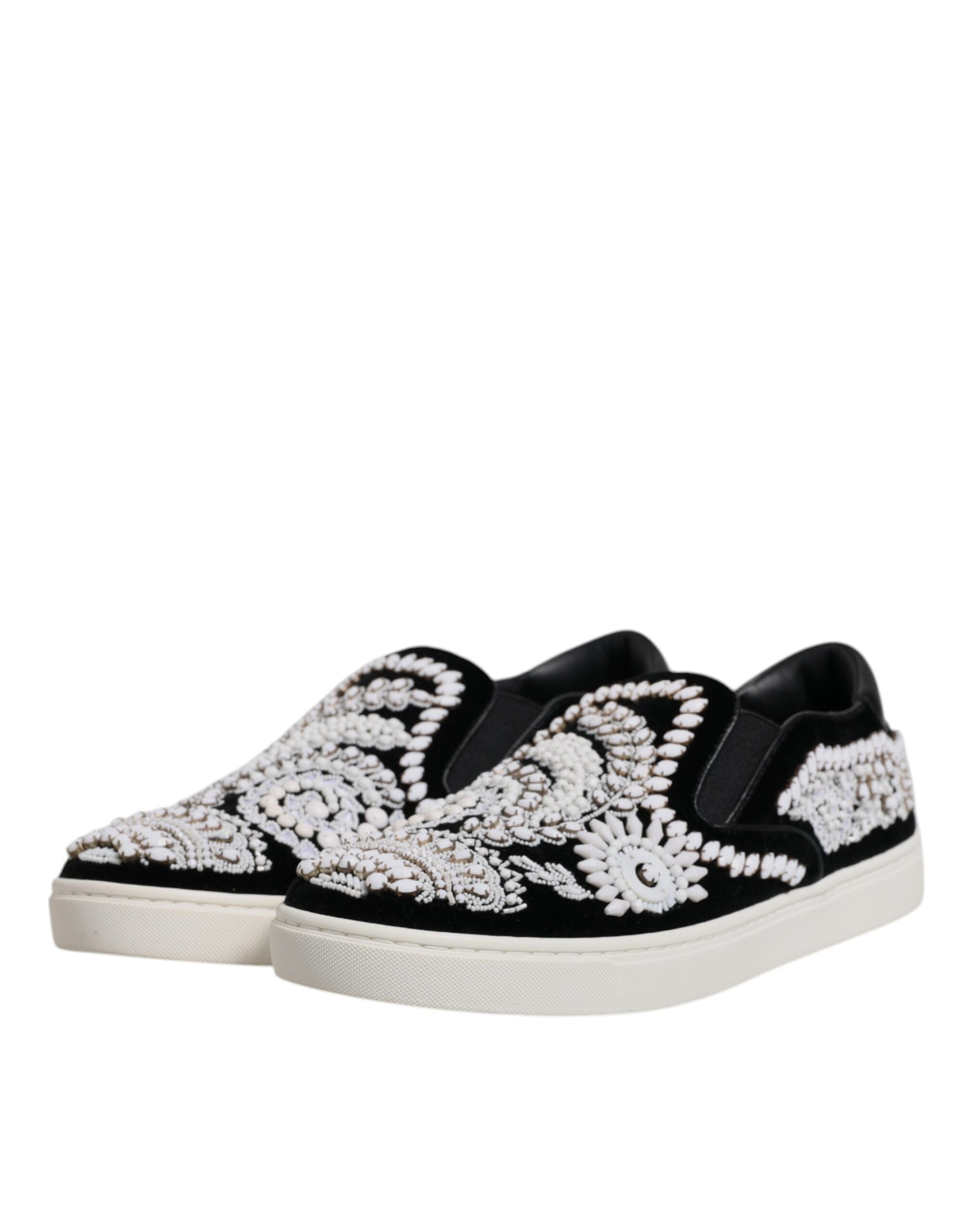 Black Embellished London Men Slip On Shoes-Dolce & Gabbana-LabelTerrace.com