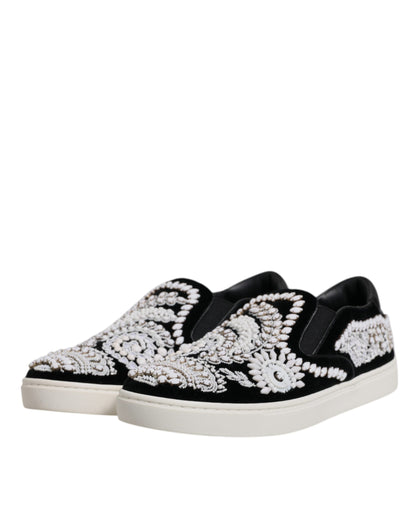 Black Embellished London Men Slip On Shoes-Dolce & Gabbana-LabelTerrace.com