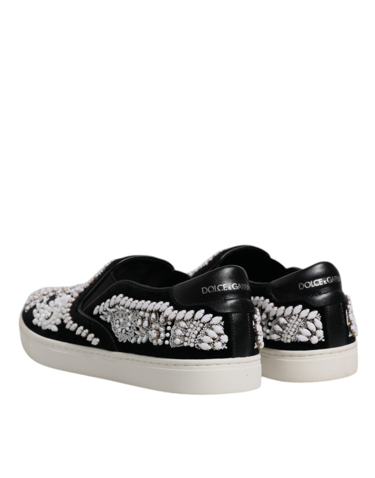Black Embellished London Men Slip On Shoes-Dolce & Gabbana-LabelTerrace.com