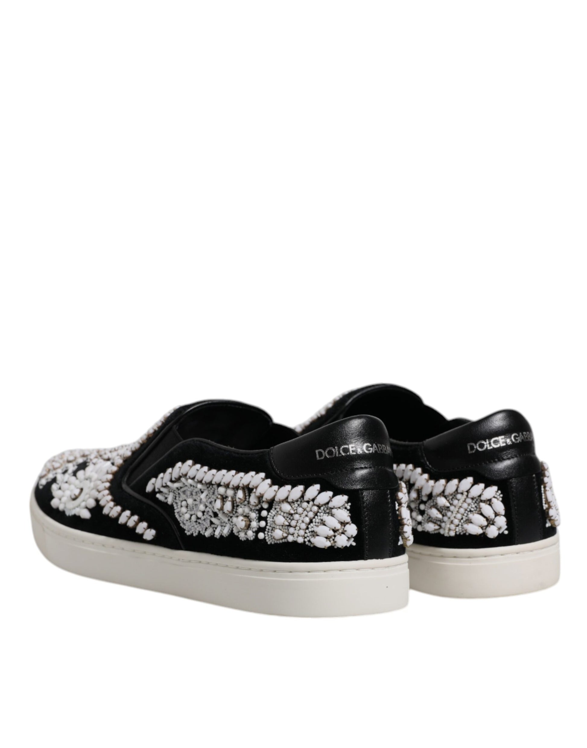 Black Embellished London Men Slip On Shoes-Dolce & Gabbana-LabelTerrace.com