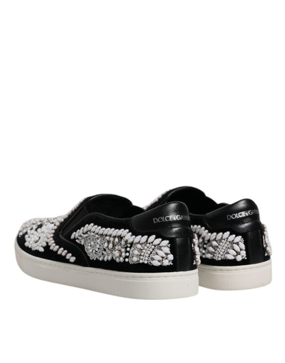 Black Embellished London Men Slip On Shoes-Dolce & Gabbana-LabelTerrace.com