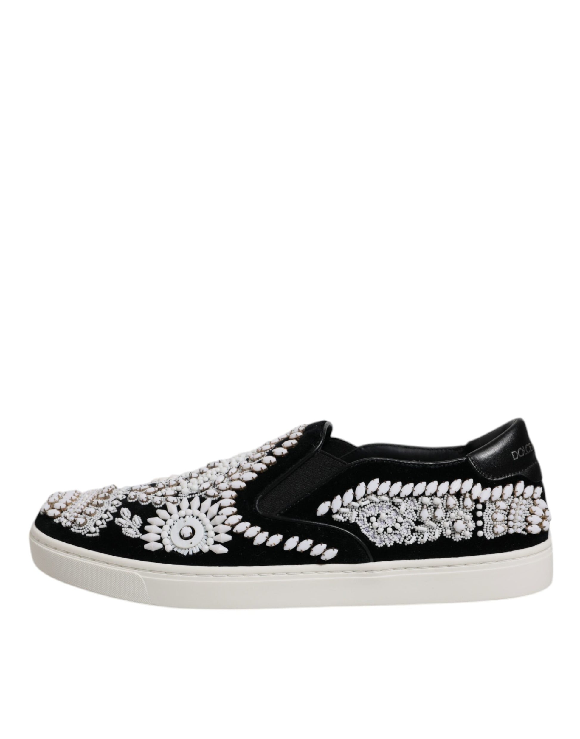Black Embellished London Men Slip On Shoes-Dolce & Gabbana-LabelTerrace.com