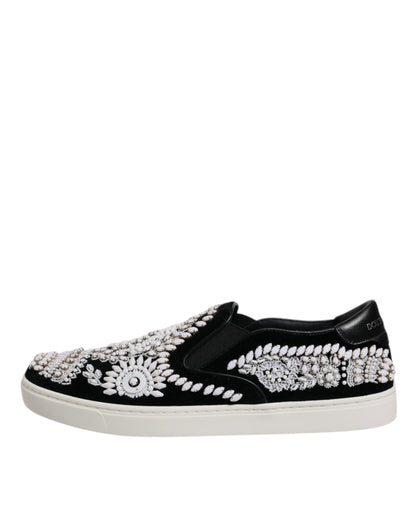 Black Embellished London Men Slip On Shoes-Dolce & Gabbana-LabelTerrace.com