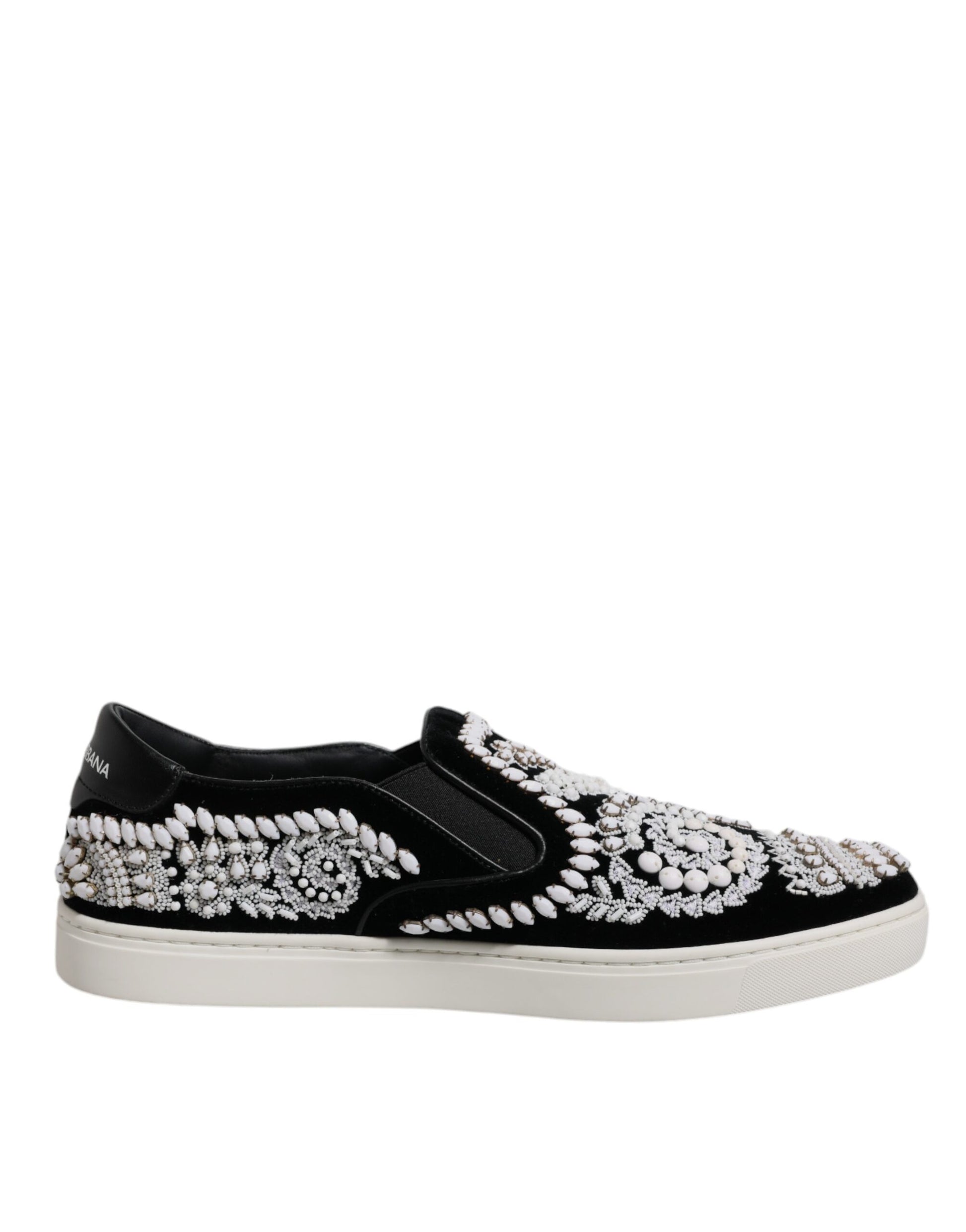 Black Embellished London Men Slip On Shoes-Dolce & Gabbana-LabelTerrace.com