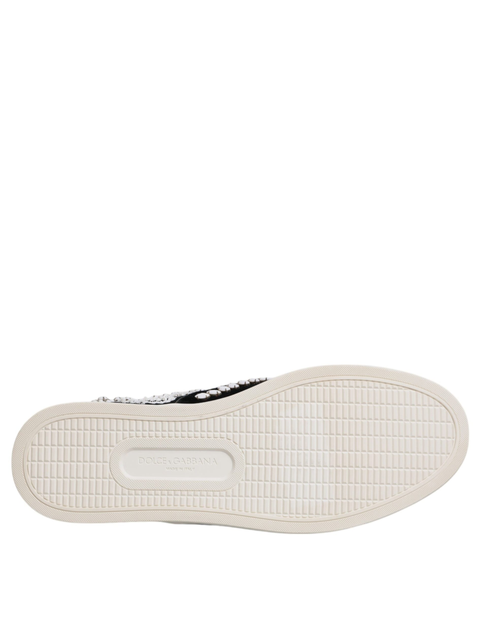 Black Embellished London Men Slip On Shoes-Dolce & Gabbana-LabelTerrace.com