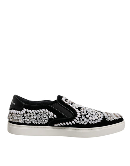 Black Embellished London Men Slip On Shoes-Dolce & Gabbana-LabelTerrace.com