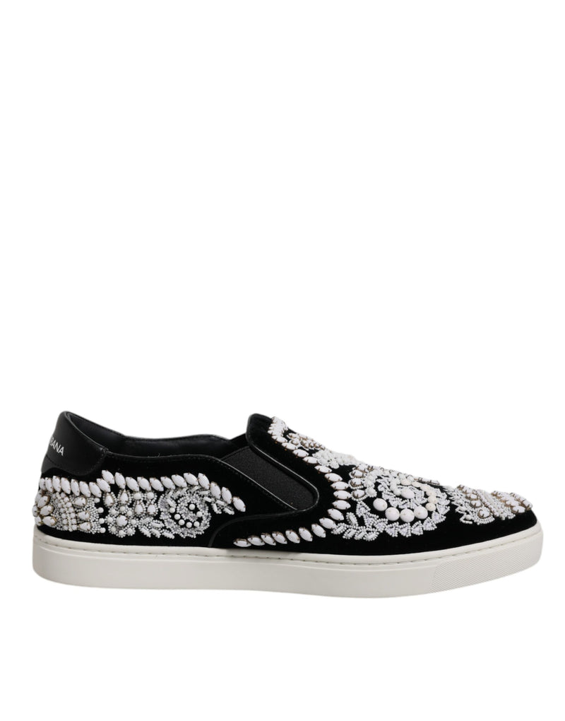 Black Embellished London Men Slip On Shoes-Dolce & Gabbana-LabelTerrace.com