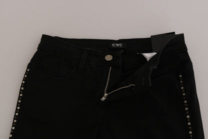 Black Embellished Mid Waist Skinny Denim Jeans
