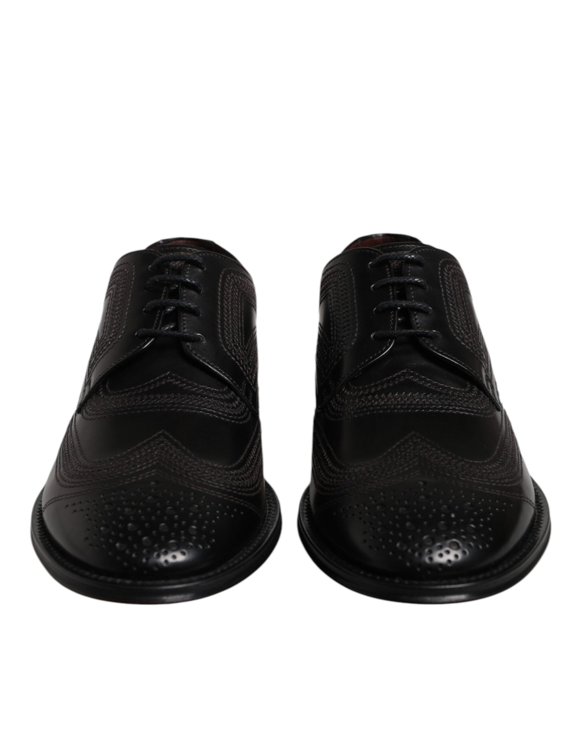 Black Embroidered Classic Leather Derby Dress Shoes-Dolce & Gabbana-LabelTerrace.com