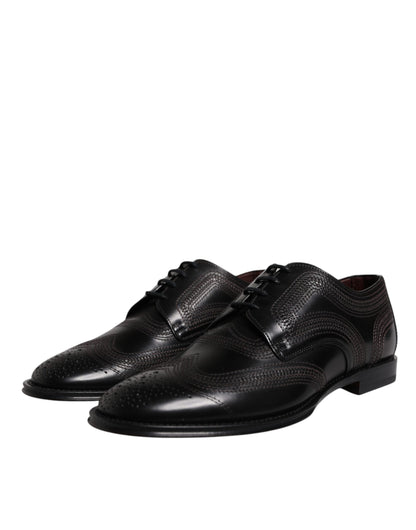 Black Embroidered Classic Leather Derby Dress Shoes-Dolce & Gabbana-LabelTerrace.com