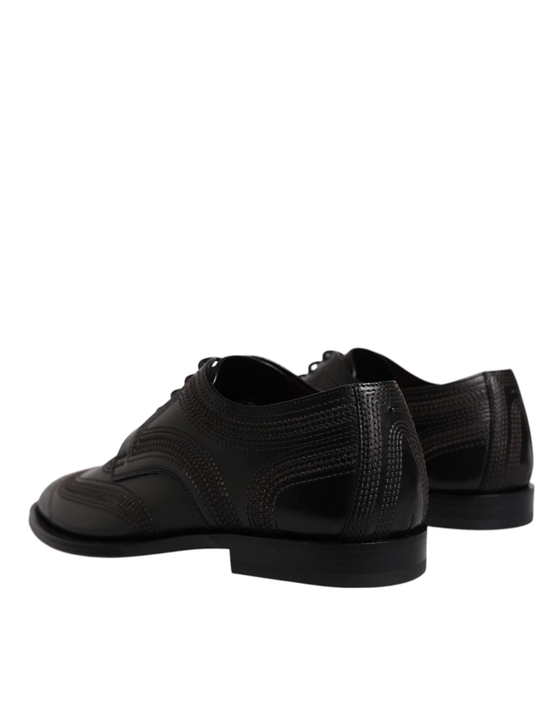 Black Embroidered Classic Leather Derby Dress Shoes-Dolce & Gabbana-LabelTerrace.com