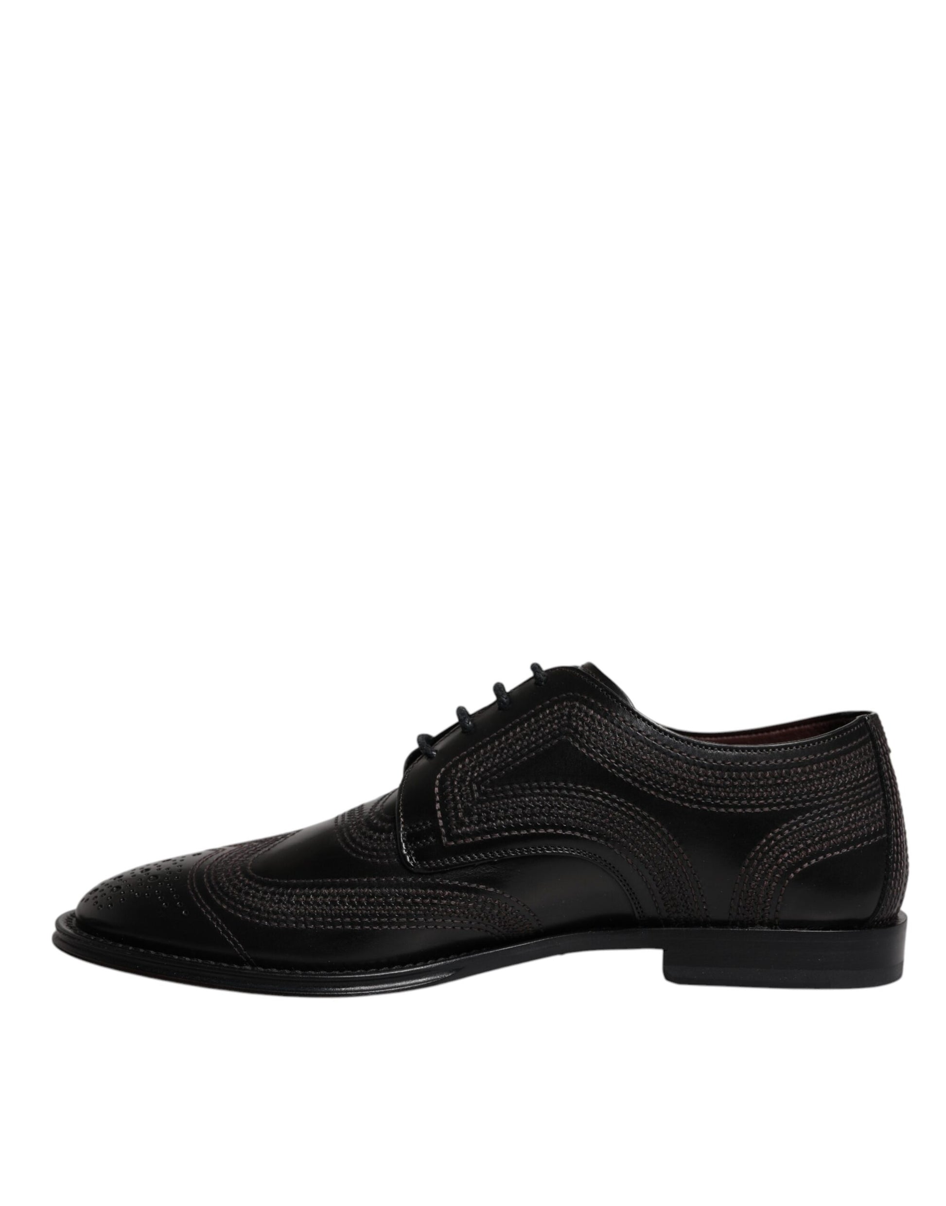 Black Embroidered Classic Leather Derby Dress Shoes-Dolce & Gabbana-LabelTerrace.com