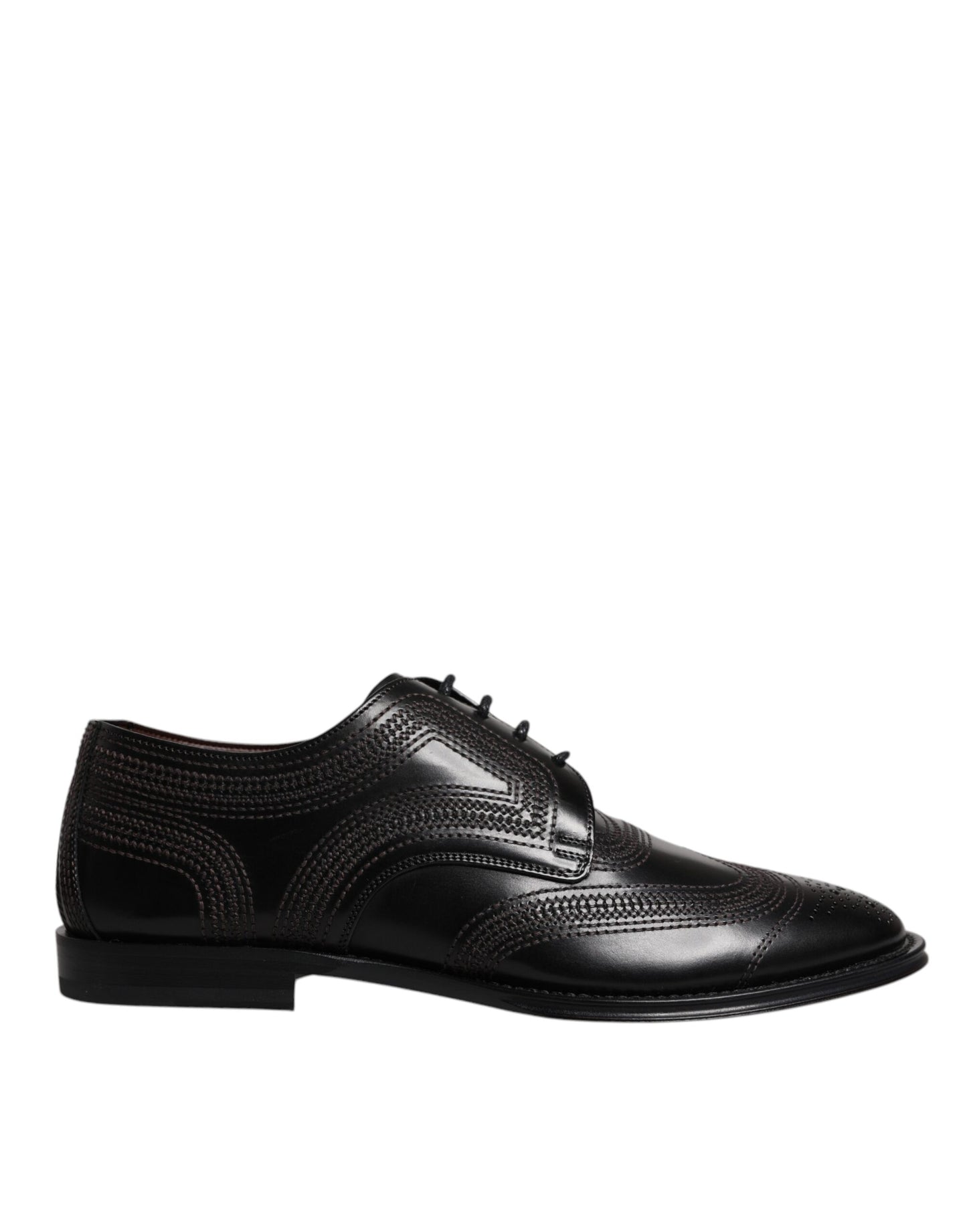 Black Embroidered Classic Leather Derby Dress Shoes-Dolce & Gabbana-LabelTerrace.com