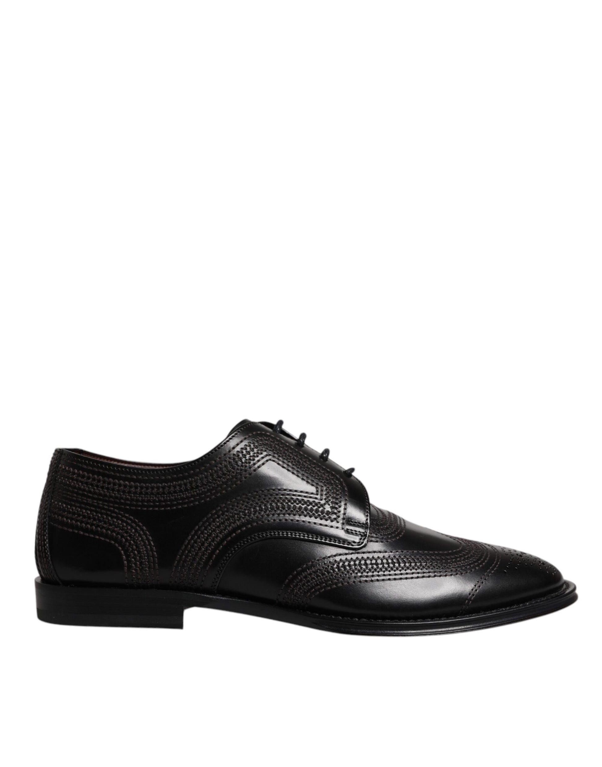 Black Embroidered Classic Leather Derby Dress Shoes-Dolce & Gabbana-LabelTerrace.com