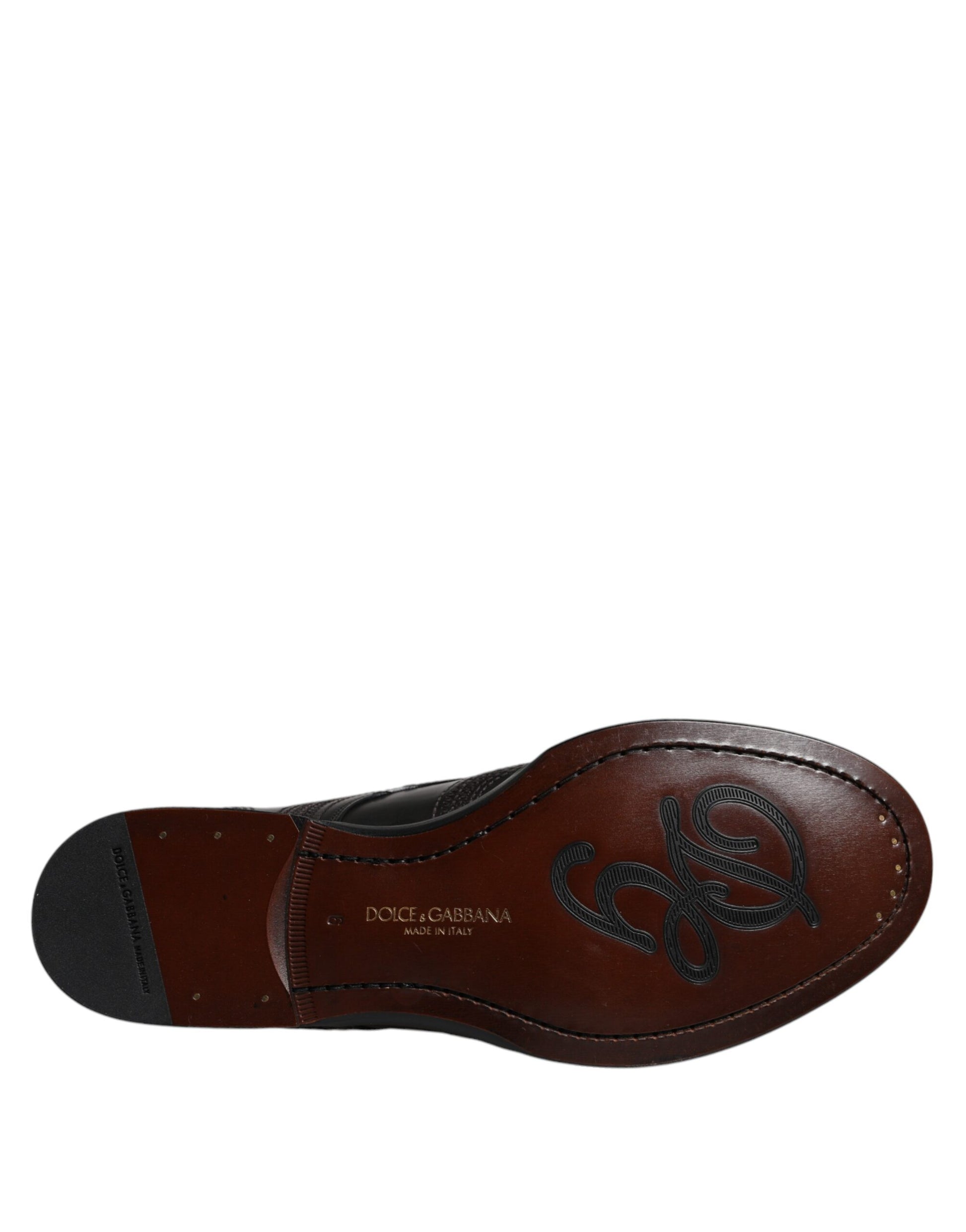 Black Embroidered Classic Leather Derby Dress Shoes-Dolce & Gabbana-LabelTerrace.com