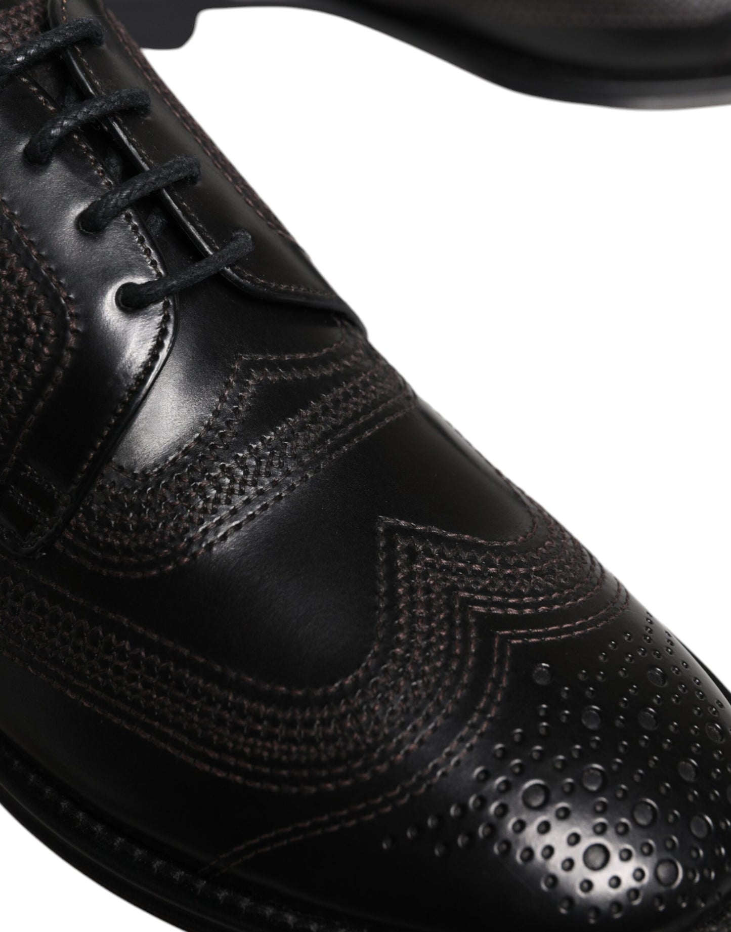 Black Embroidered Classic Leather Derby Dress Shoes-Dolce & Gabbana-LabelTerrace.com
