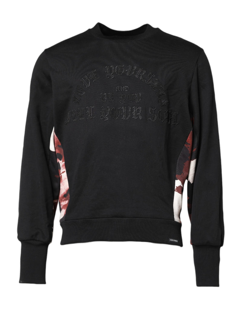 Black Embroidered Crew Neck Pullover Sweater-Dolce & Gabbana-LabelTerrace.com