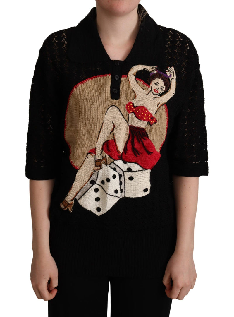 Black Embroidered Knitted Cotton Sweater-Dolce & Gabbana-LabelTerrace.com