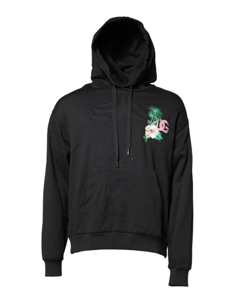 Black Embroidery Hooded Sweatshirt Sweater-Dolce & Gabbana-LabelTerrace.com