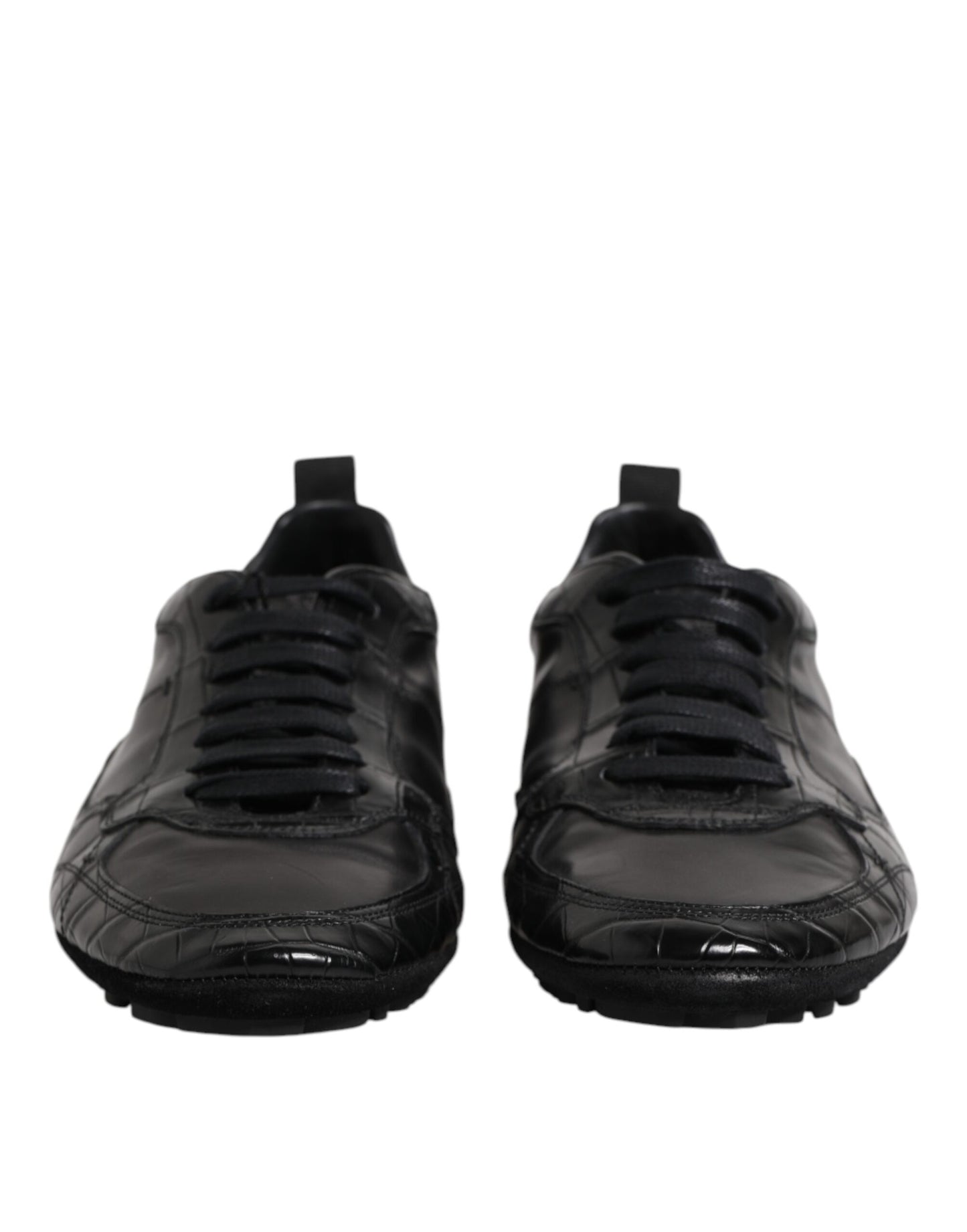 Black Exotic Leather Low Top Sneakers Shoes-Dolce & Gabbana-LabelTerrace.com