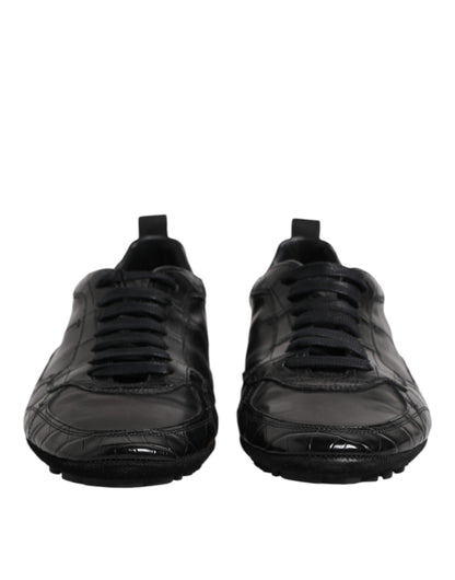 Black Exotic Leather Low Top Sneakers Shoes-Dolce & Gabbana-LabelTerrace.com