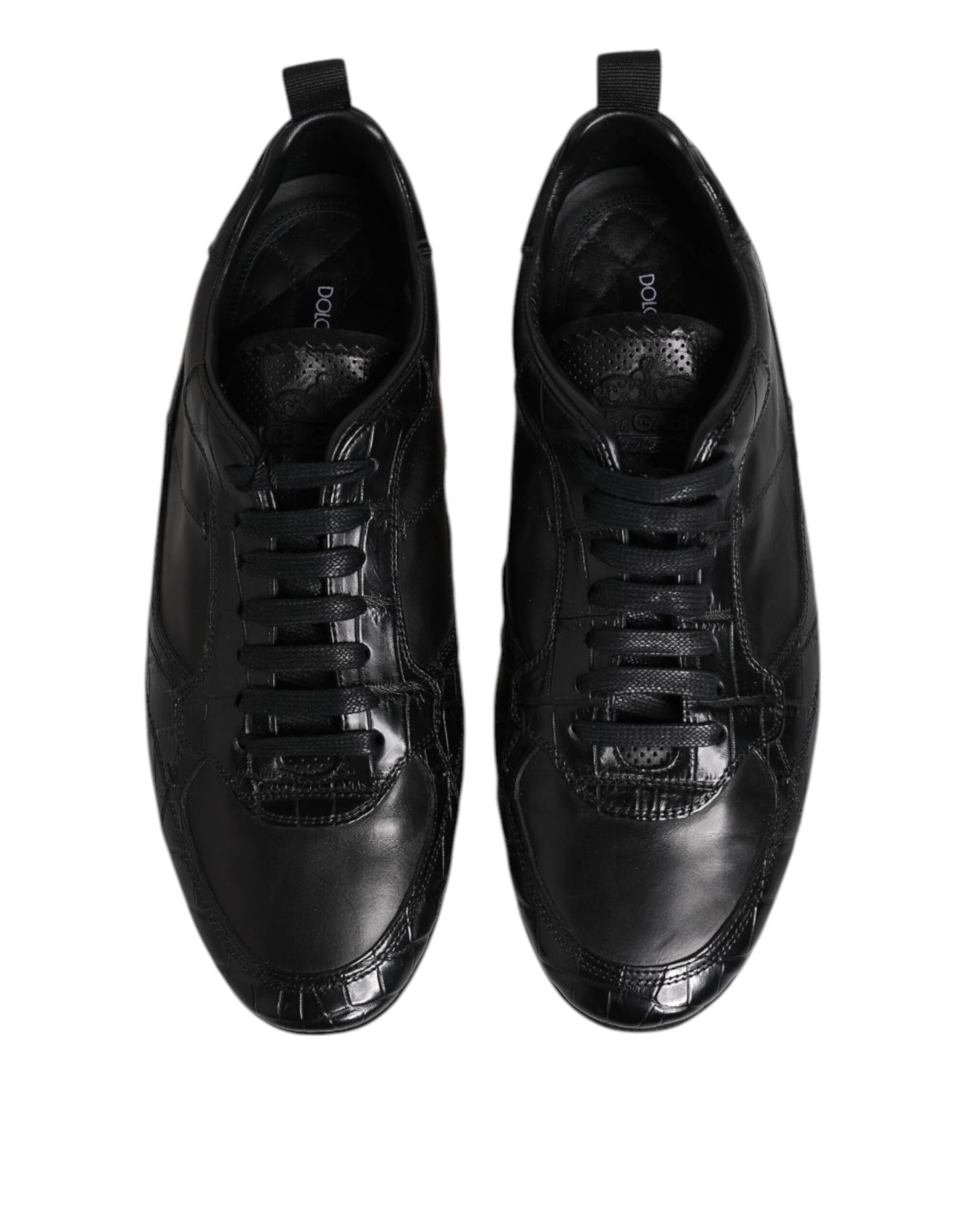 Black Exotic Leather Low Top Sneakers Shoes-Dolce & Gabbana-LabelTerrace.com