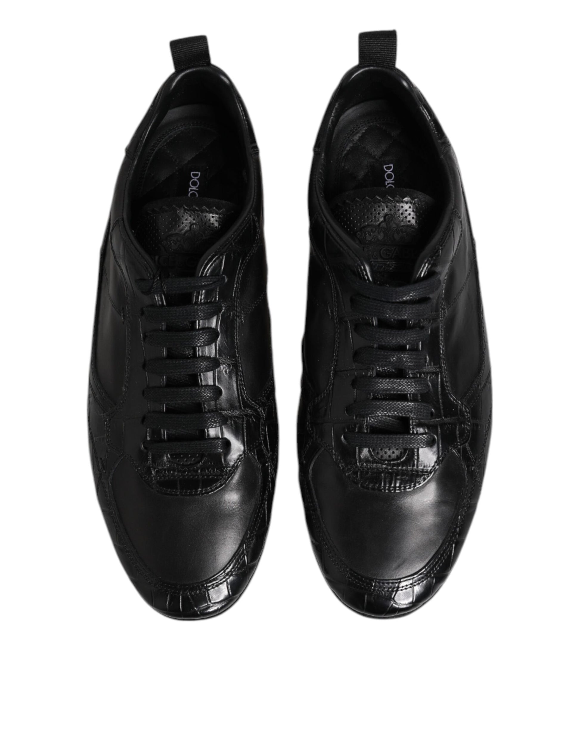 Black Exotic Leather Low Top Sneakers Shoes-Dolce & Gabbana-LabelTerrace.com