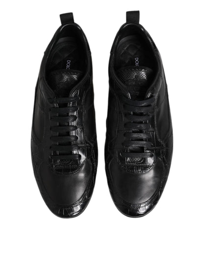 Black Exotic Leather Low Top Sneakers Shoes-Dolce & Gabbana-LabelTerrace.com