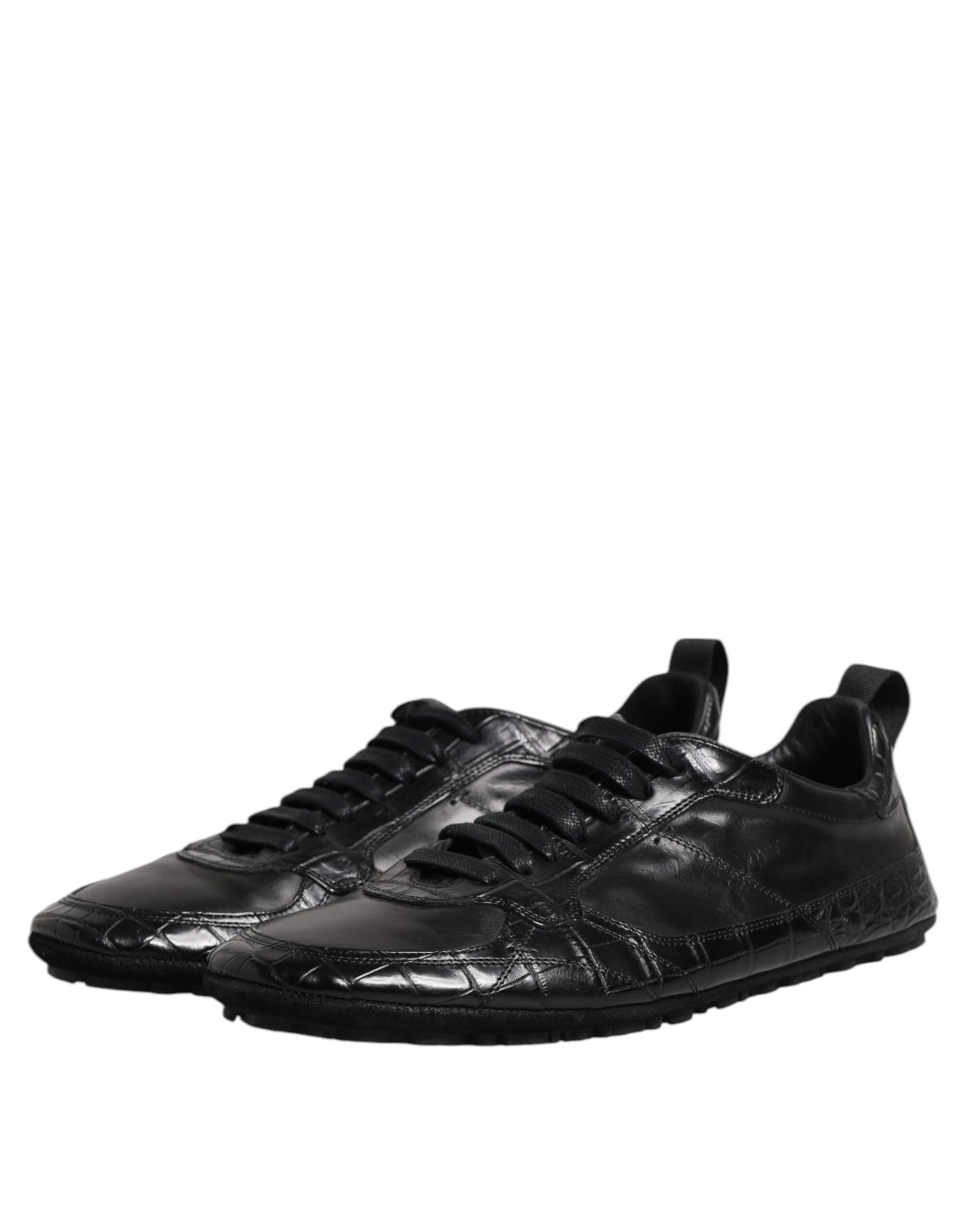 Black Exotic Leather Low Top Sneakers Shoes-Dolce & Gabbana-LabelTerrace.com