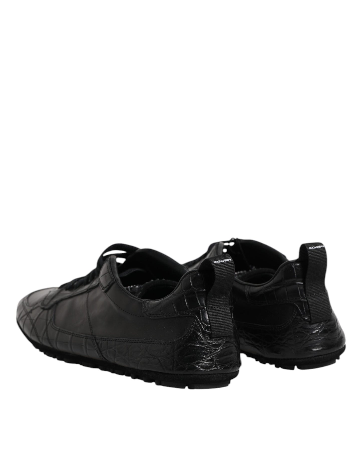 Black Exotic Leather Low Top Sneakers Shoes-Dolce & Gabbana-LabelTerrace.com