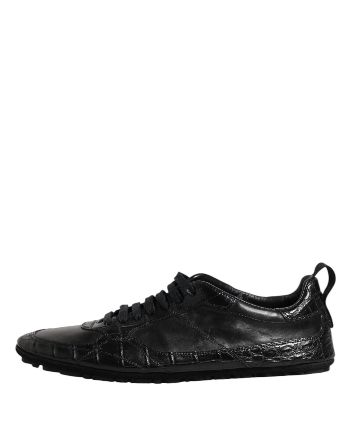 Black Exotic Leather Low Top Sneakers Shoes-Dolce & Gabbana-LabelTerrace.com