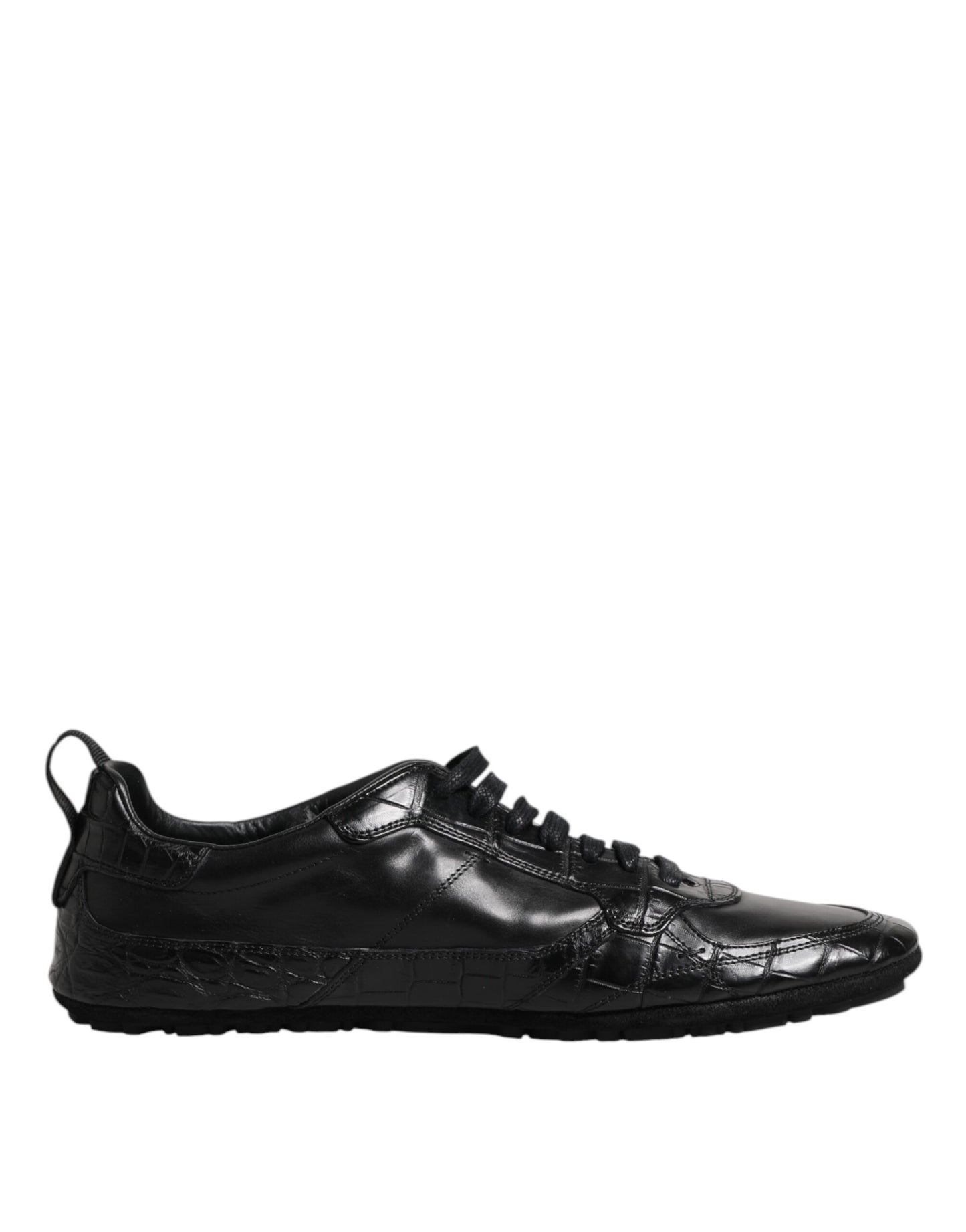 Black Exotic Leather Low Top Sneakers Shoes-Dolce & Gabbana-LabelTerrace.com