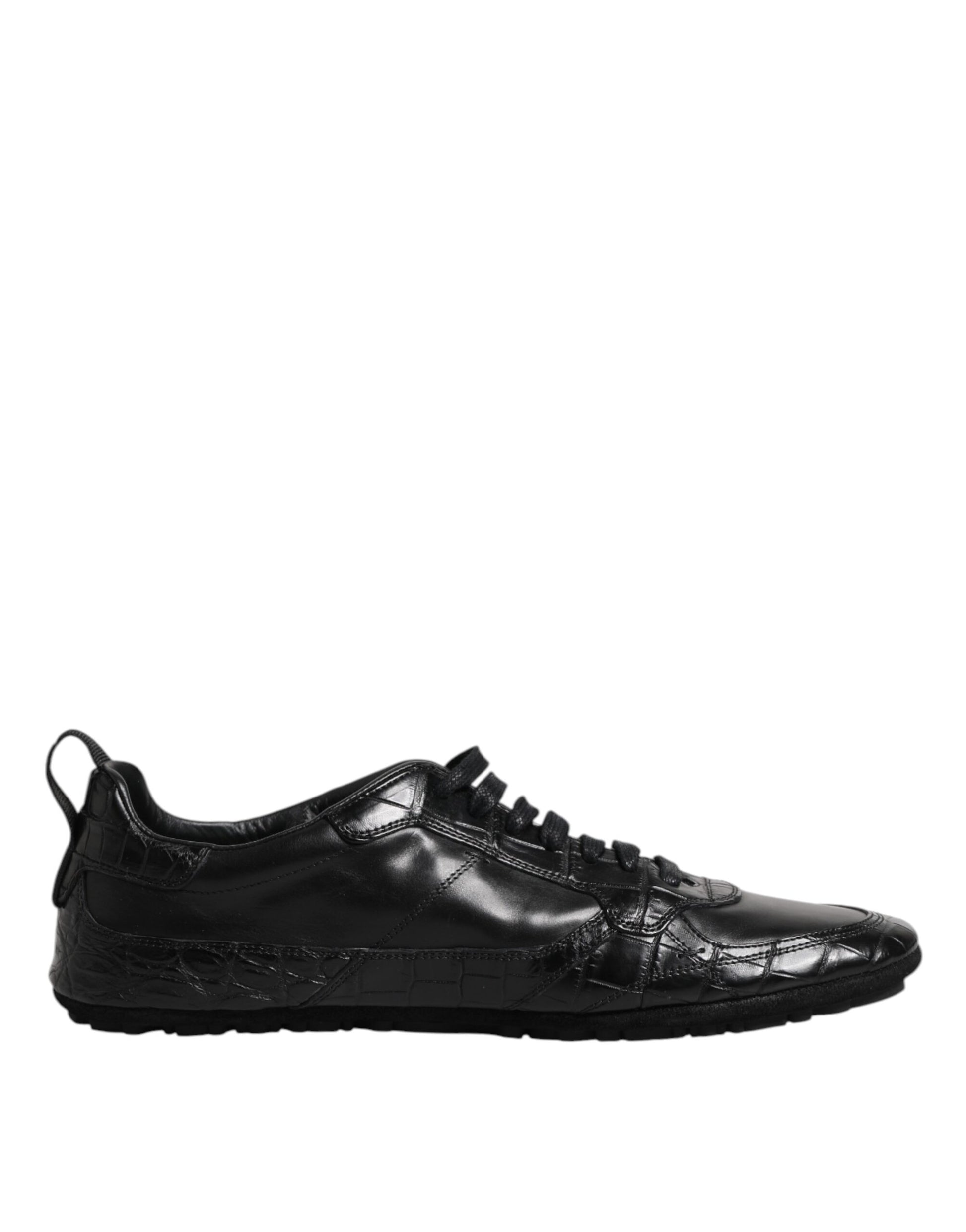 Black Exotic Leather Low Top Sneakers Shoes-Dolce & Gabbana-LabelTerrace.com