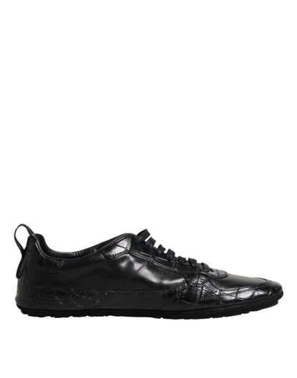 Black Exotic Leather Low Top Sneakers Shoes-Dolce & Gabbana-LabelTerrace.com